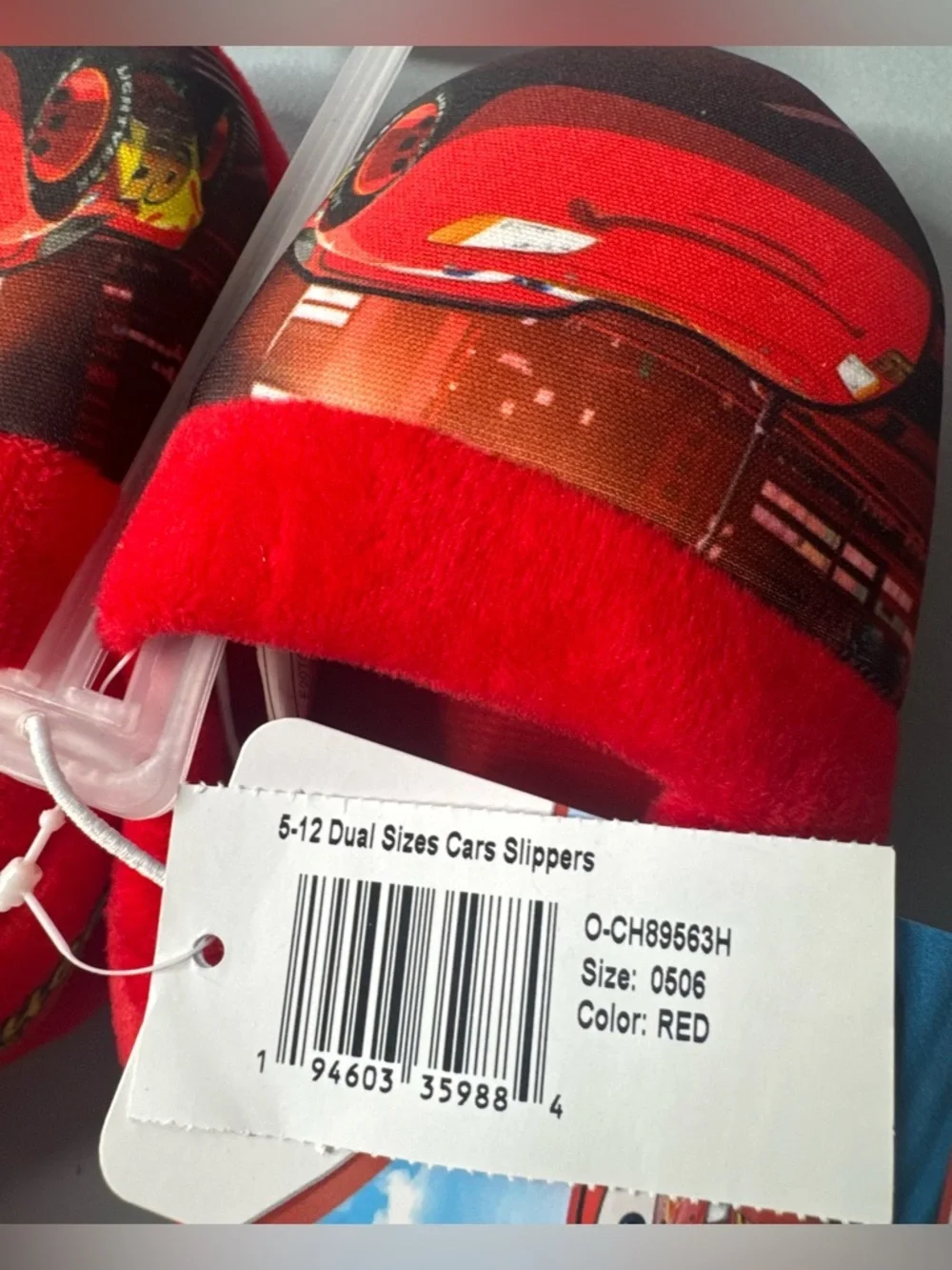 Disney Pixar Cars lightning mcqueen Red Plush Kids Slippers grip sole cozy warm